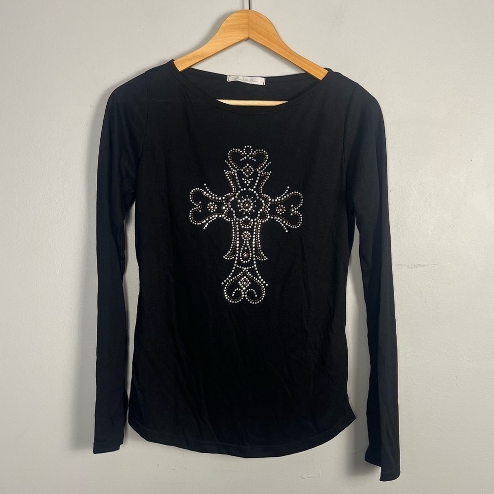 Vintage deadstock 90s/y2k sheer lightweight Charlotte Russe black cross shirt